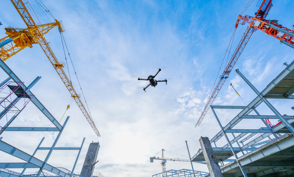 Drone flying over a construction site