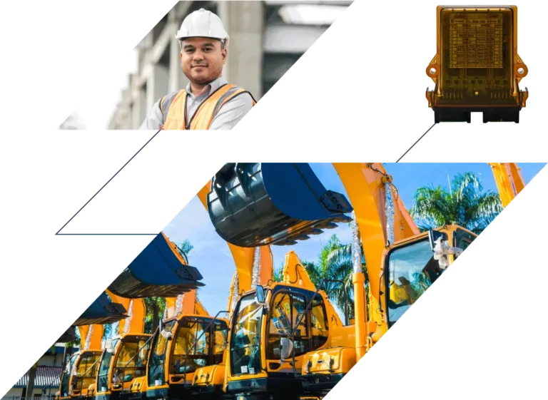 A collage showing a soldier in combat gear, a close-up of an electronic device with connectors, and a tan military vehicle parked outdoors on rugged terrain.