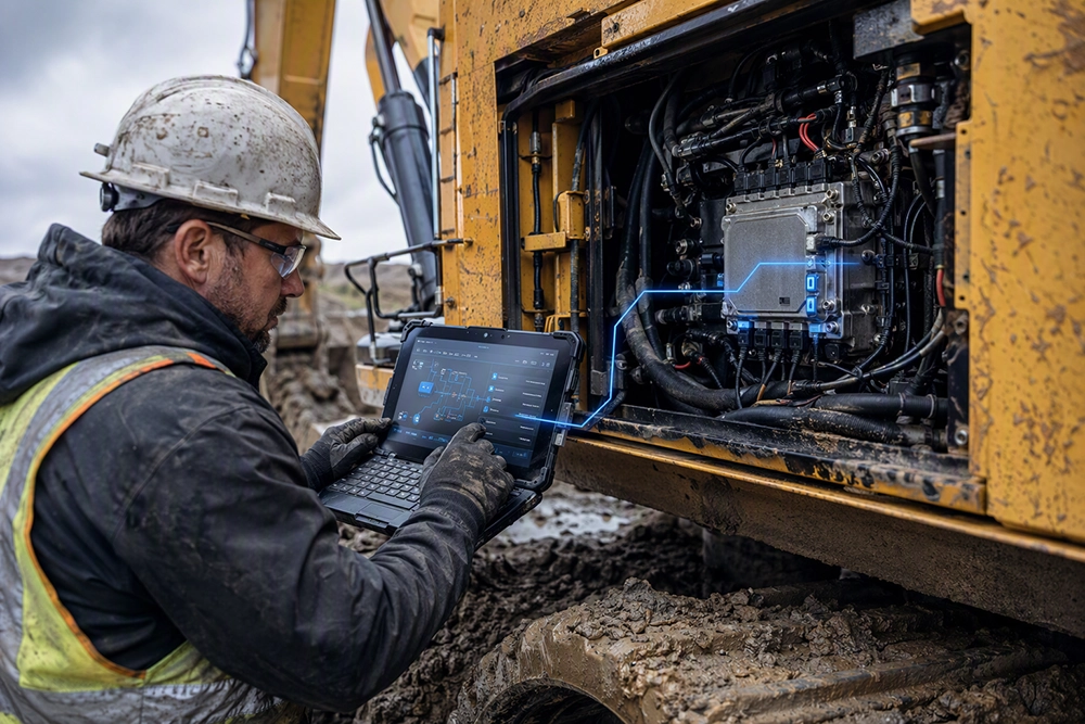 technician diagnosing equipment