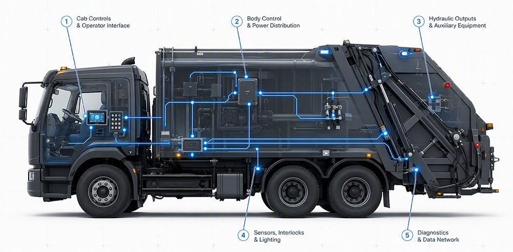 a refuse truck with CAN architecture