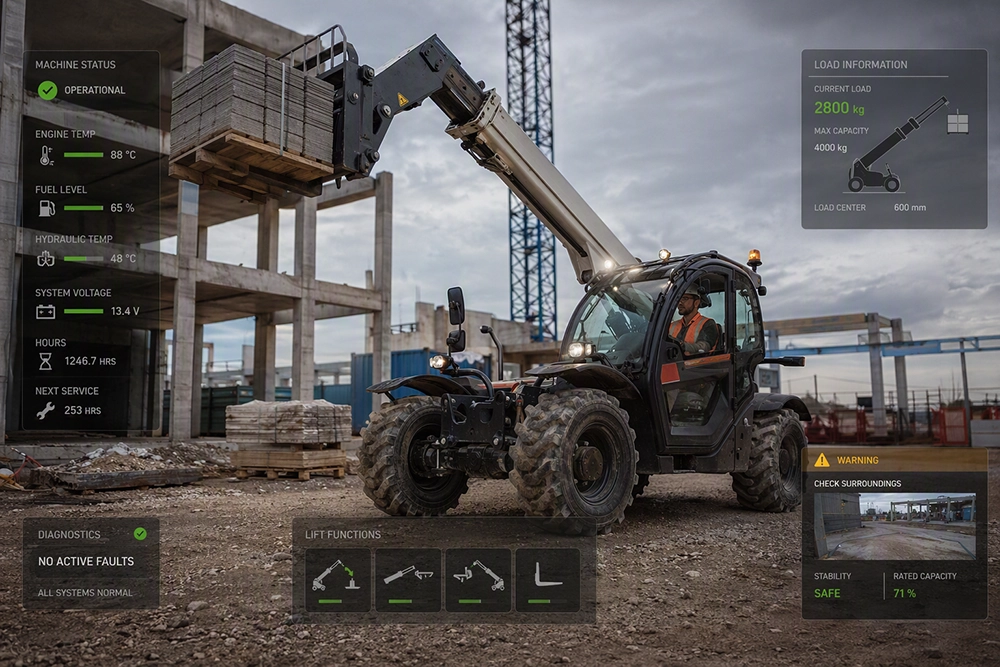 rugged telehandler on an active construction jobsite